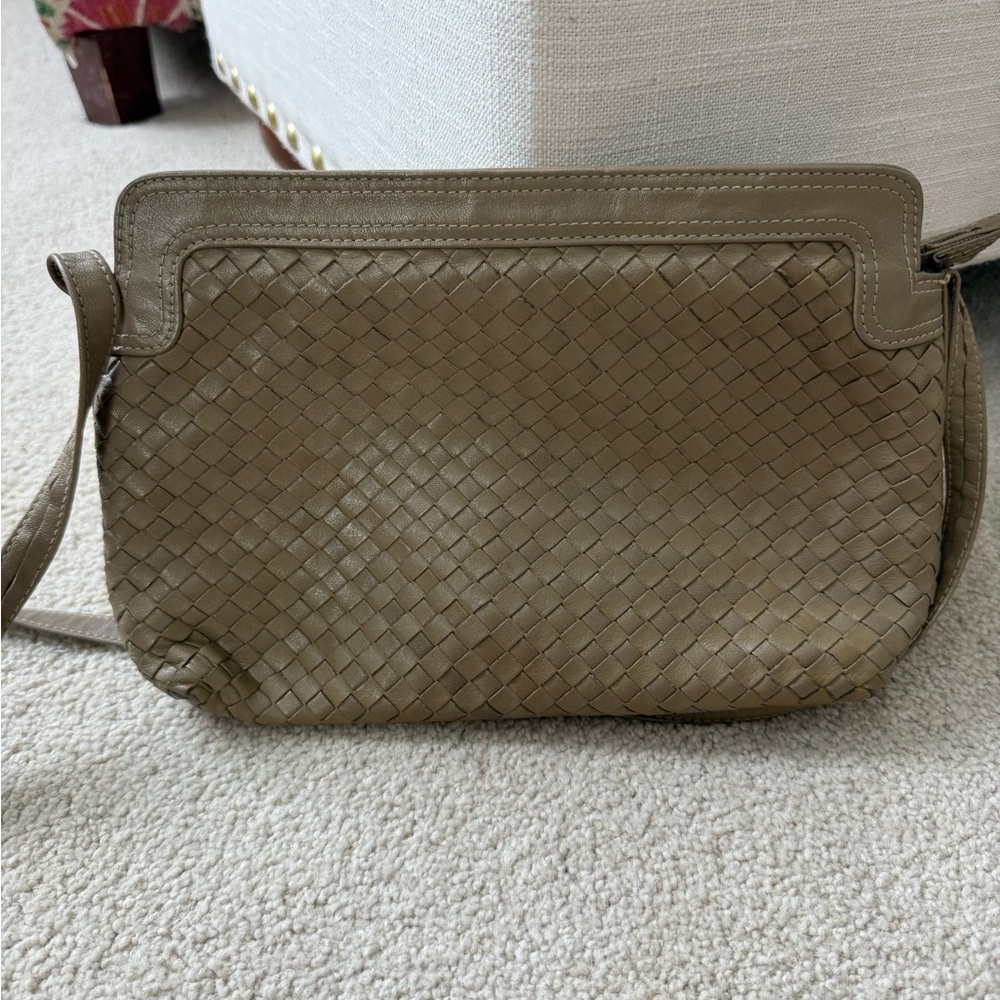 Vintage Tan Woven Leather Shoulder Bag